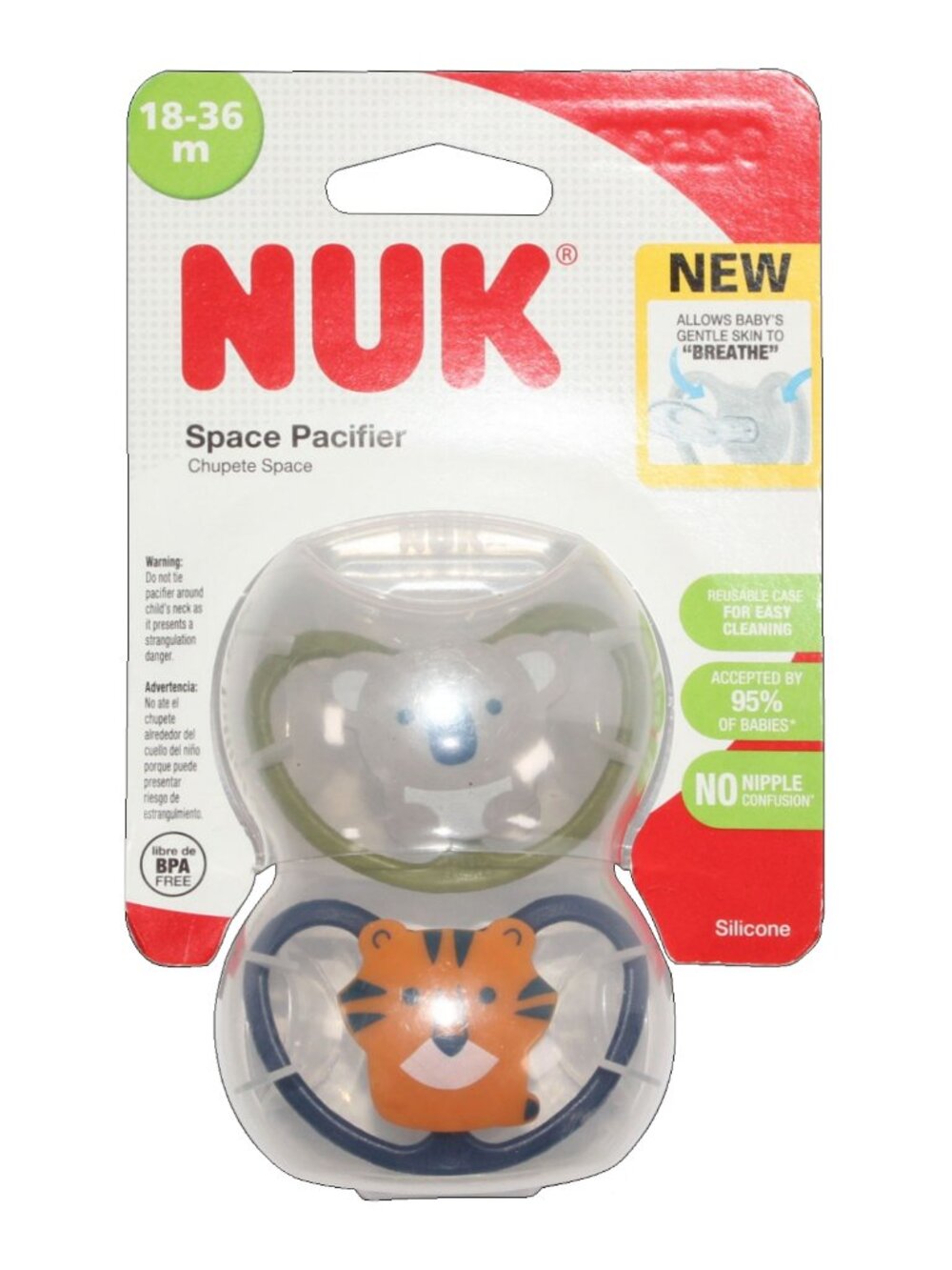 NUK 2-pk Tiger & Koala Silicone Space Orthodontic Pacifier Set 18-36 Months